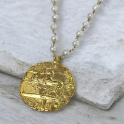 The Victory Chariot Coin & Pearl Pendant - Sterling Silver 925